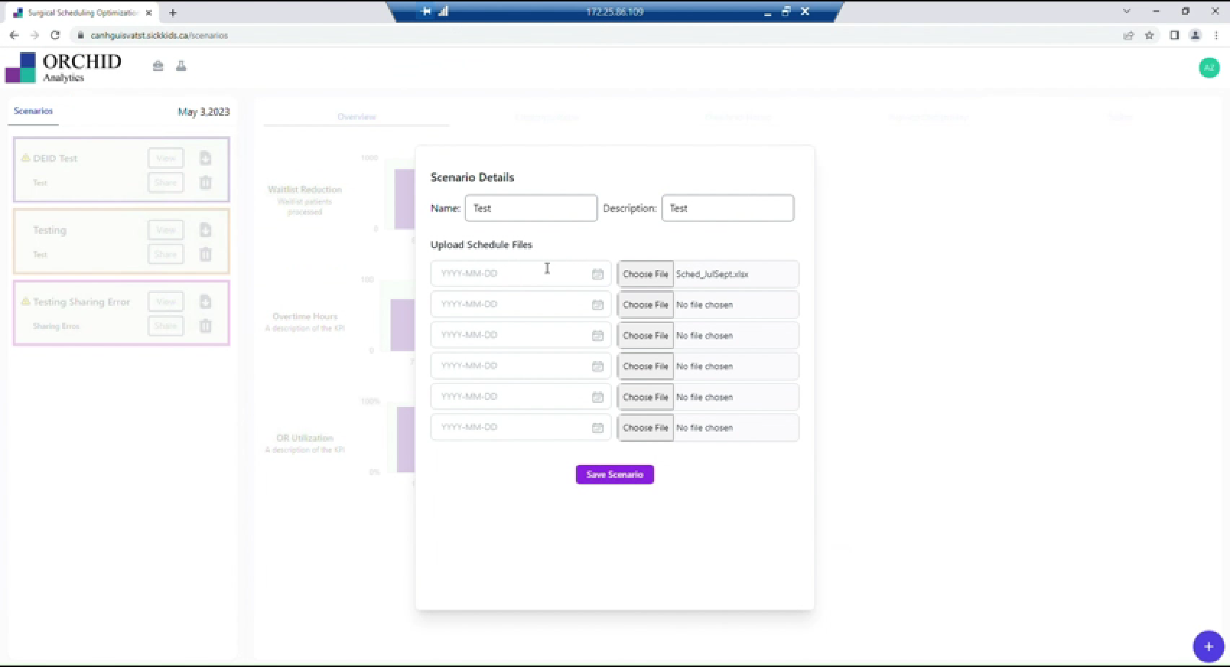 Scenario creation with file upload system